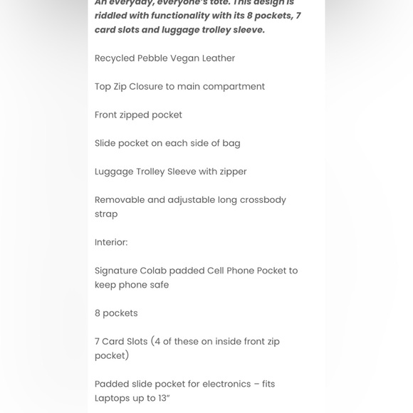 * NWOT* Colab | The Every Tote - Vegan - Picture 5 of 13